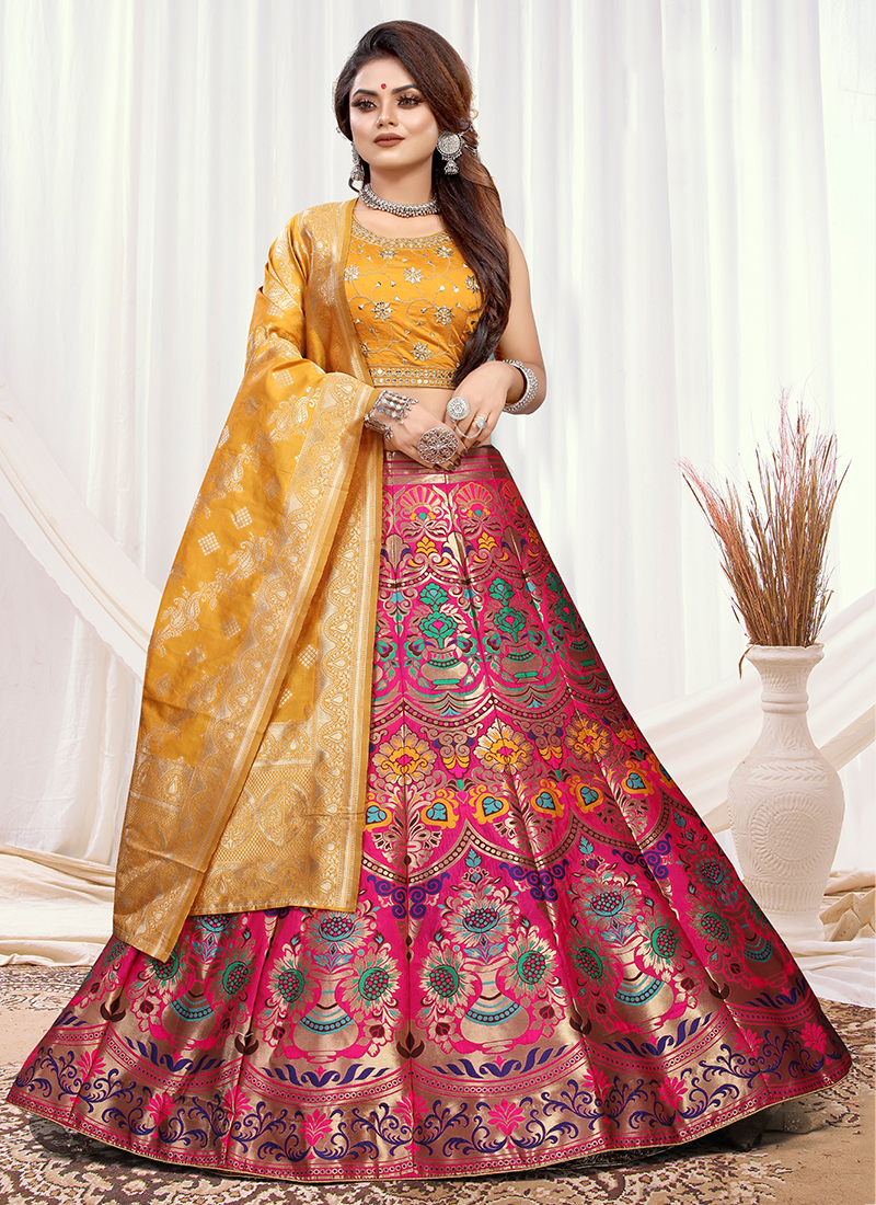 Brocade Festival Lehenga Choli In Yellow Color