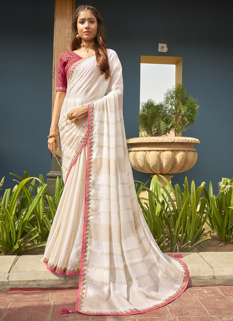 Off white outlet chiffon saree