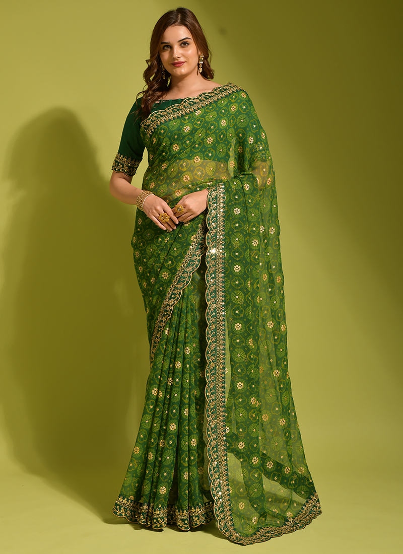 Buy online latest festival sarees blue chiffon sarees with lace border and  stone mirror & thread work sarees – Lady India