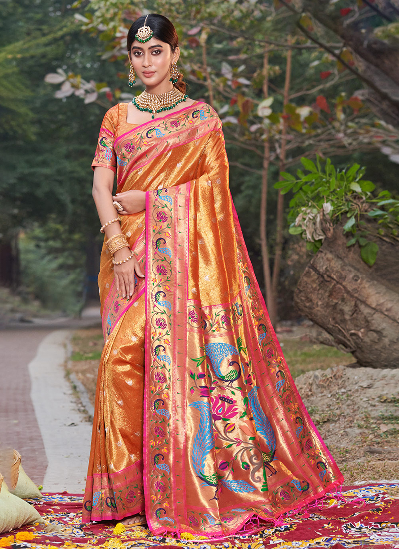 Shop Pink Pure Zari Banarasi Silk Saree Online | Weaveinindia – WeaveinIndia