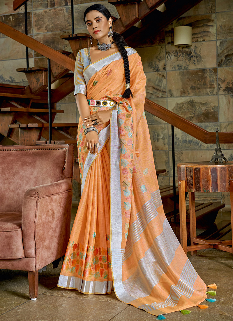 Pure Linen Saree in Cream with Black and Lemon yellow borders with Con –  www.soosi.co.in