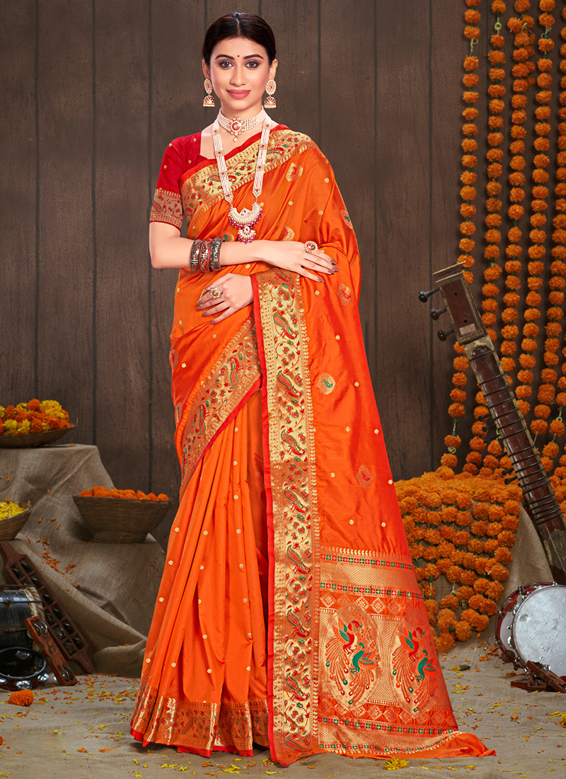 Orange Georgette Wedding Saree 43608 | Saree designs, Saree look, Indian  fashion