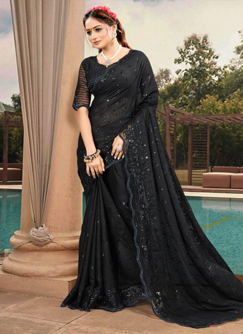 Buy Laxmipati All Time Hits Chiffon Saree (Black) By Indians Boutique  Online @ ₹2059 from ShopClues