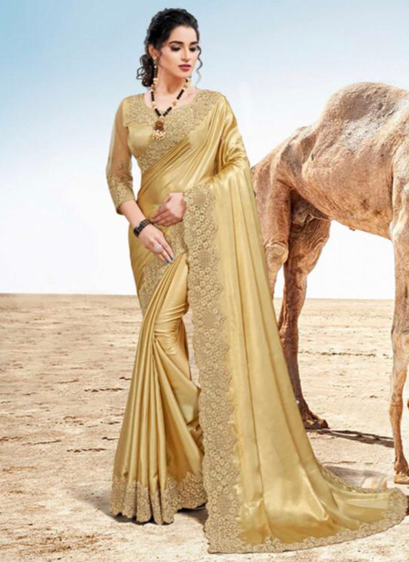 Light Beige Dual Zari Woven Soft Organza Silk Saree with Grand Pallu | TST  | The Silk Trend