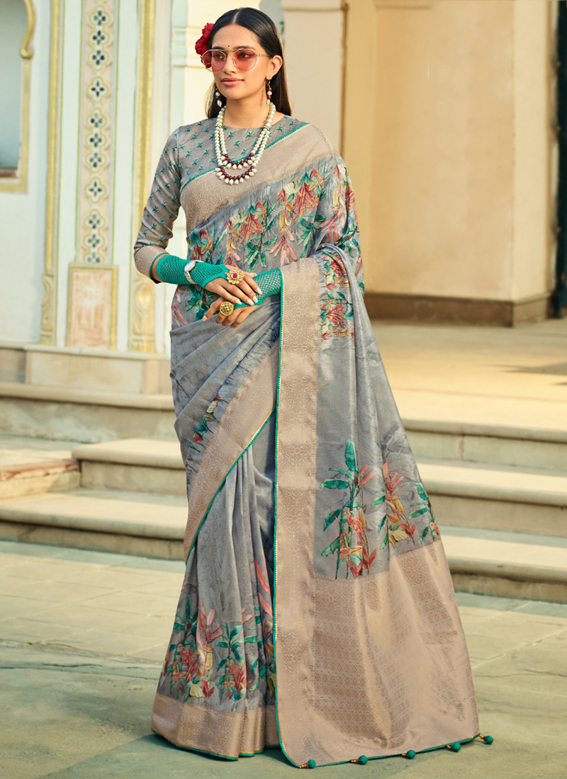 Buy Floral Digital Printed Linen Saree | Linen World