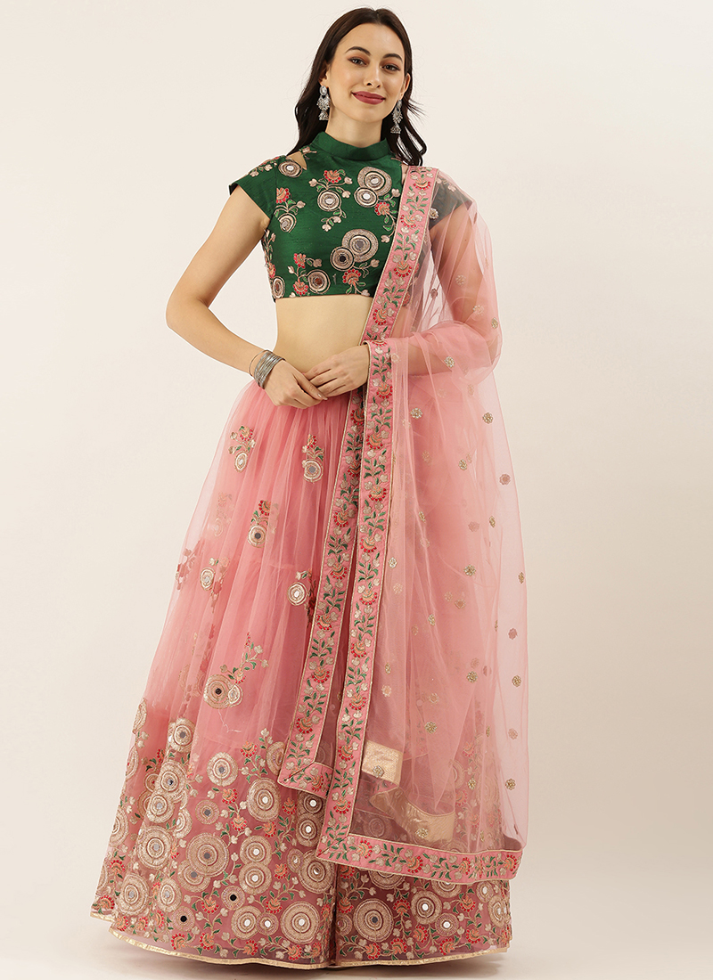 Blush Pink Mirror Work Lehenga - Shrena Hirawat - East Boutique