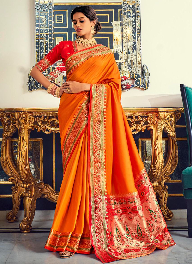 Banarasi Silk Weaving Designer Lehenga Choli in Orange