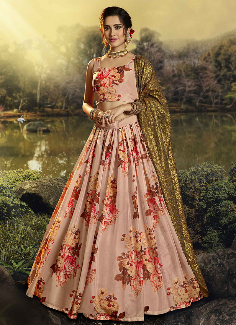 Buy Powder Pink Lehenga Choli In Raw Silk With Colorful Resham And Cut Dana  Embroidered Summertime Flowers And Mughal Motifs Online - Kalki Fashion