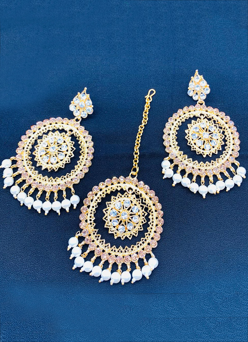 Daphne Handmade Bollywood Kundan Party Wear Pearls Hanging Maang Tikka  Earrings Set Jewelry  Buy Indian Fashion Jewellery