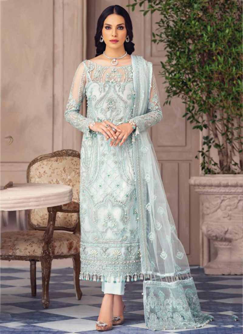 Buy Sky Blue Embroidery Work Faux Georgette Pakistani Suit Online