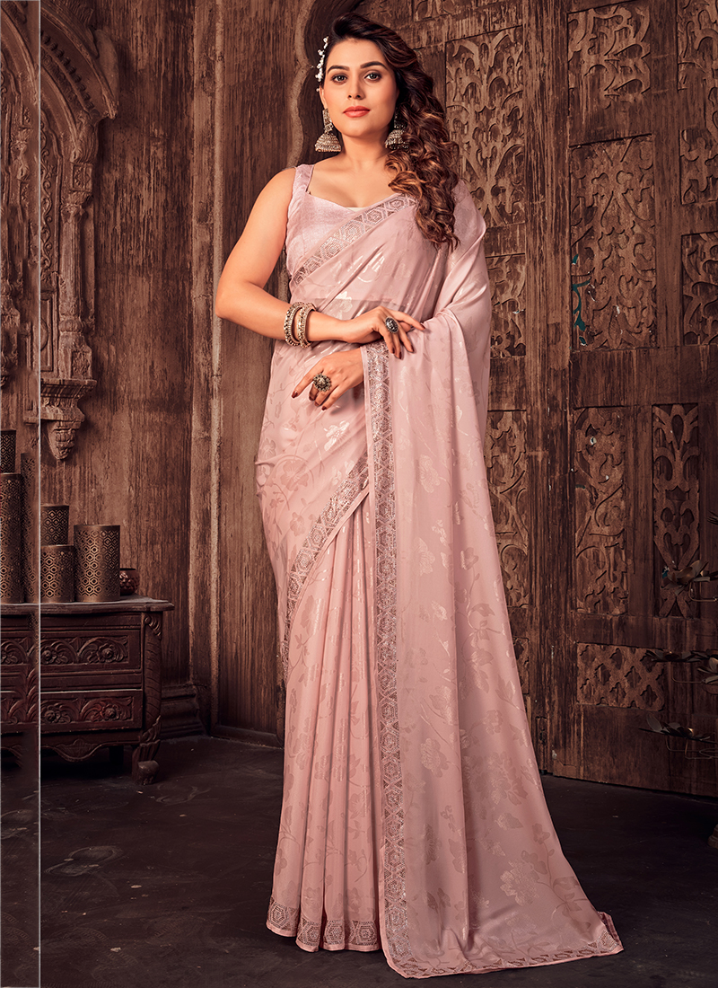 Peach party shop wear saree