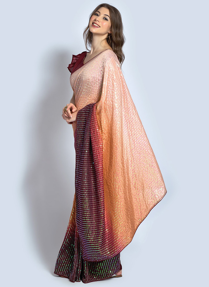 Buy Light Peach Embroidered Saree For Women Online