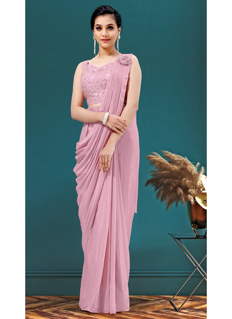 Pink Georgette Readymade Saree – StylebyPanaaash