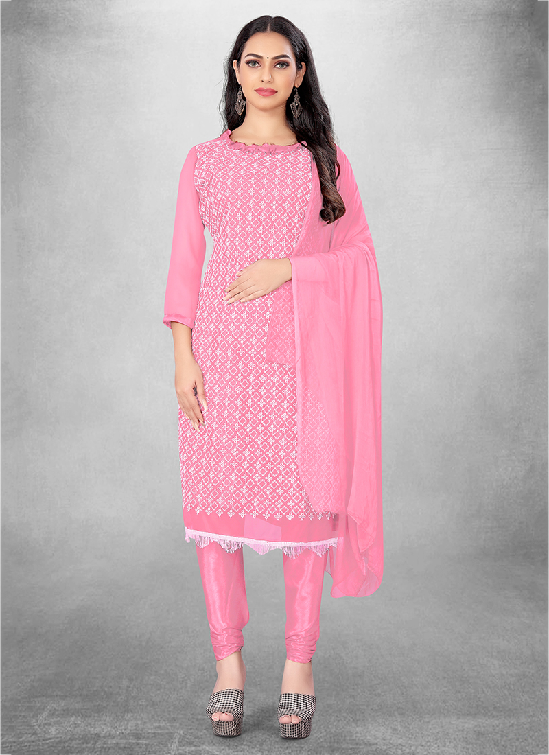 Buy Pink Heavy Thread Embroidery Work Georgette Salwar Suit Online