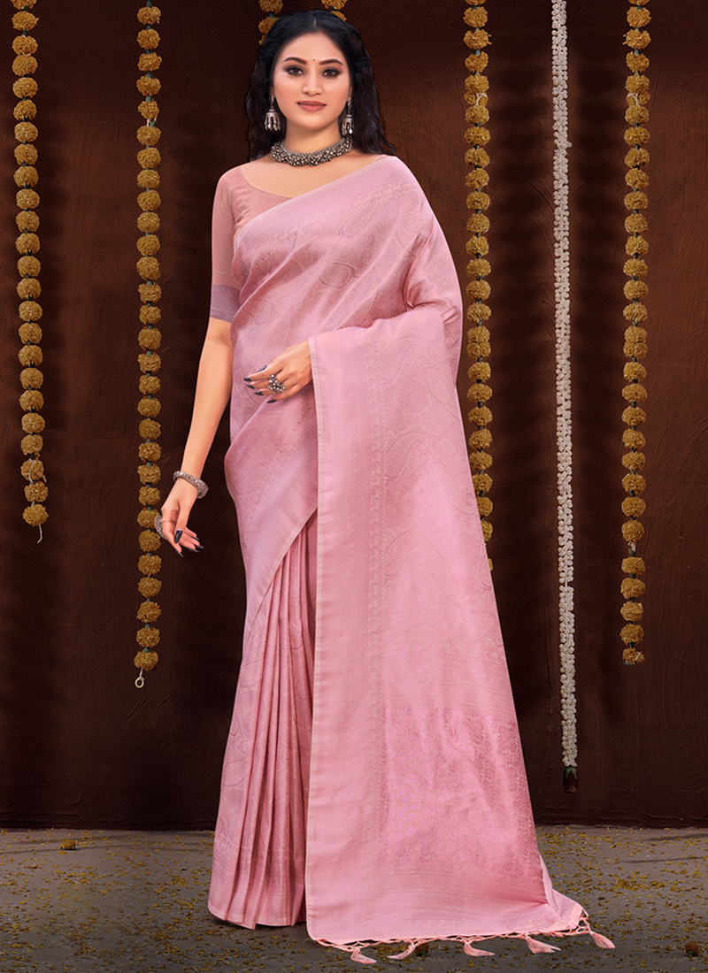 Flaunt Pink Kanjivaram Silk With Smashing Blouse Piece - Clo