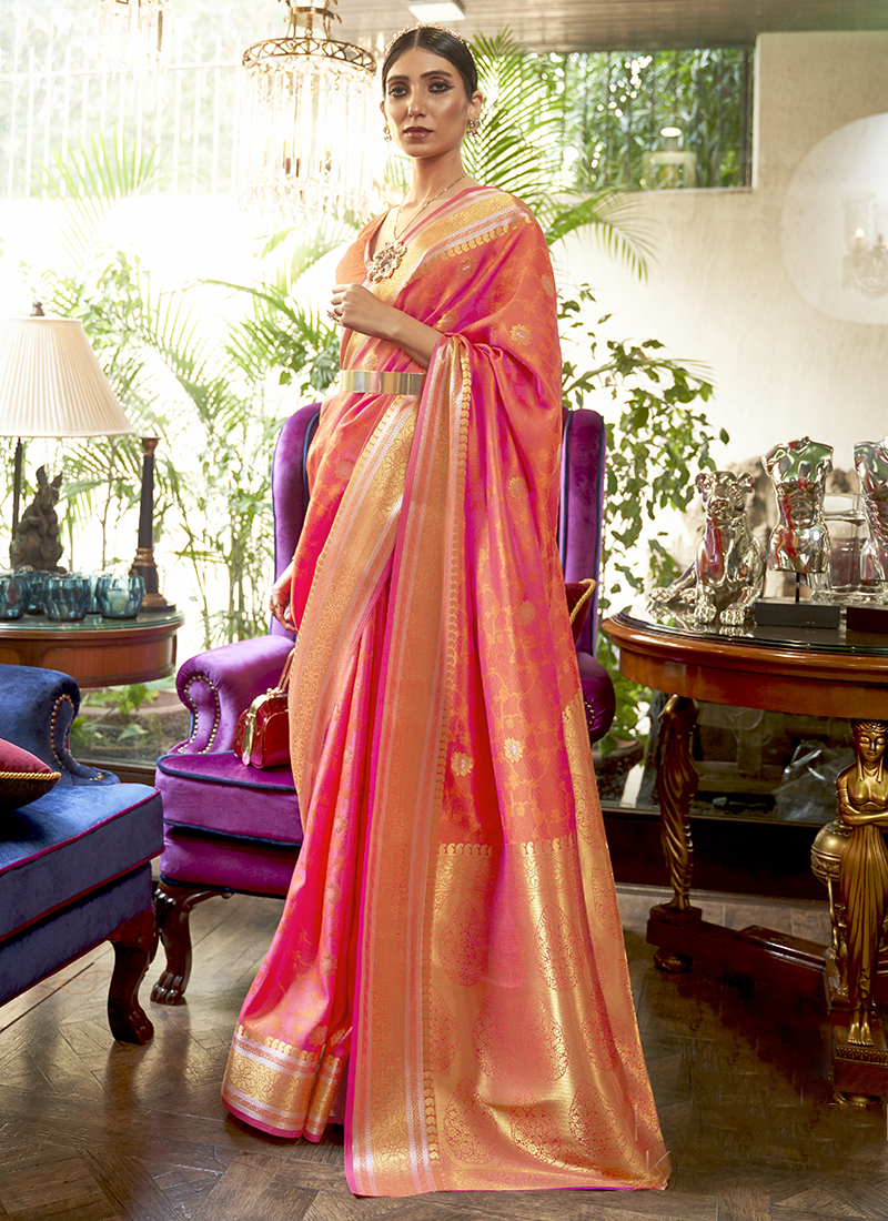 Pink and Beige Pure Silk Kanjivaram Saree / Silk Mark Certified / Free  Shipping in US - Etsy