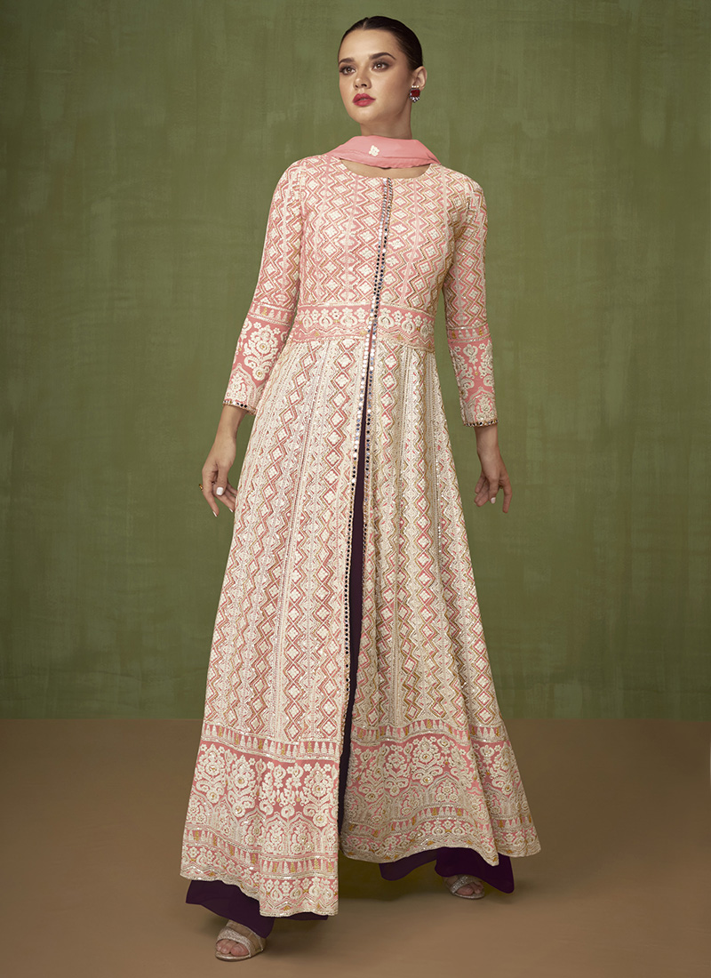 Buy Pink Lucknowi Fancy Floor Length Anarkali Suit : 198454 -