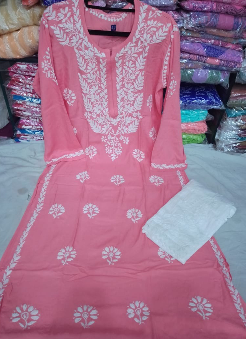 Buy Regular Wear Maroon Lucknowi Work Cotton Kurti Online From Surat  Wholesale Shop.