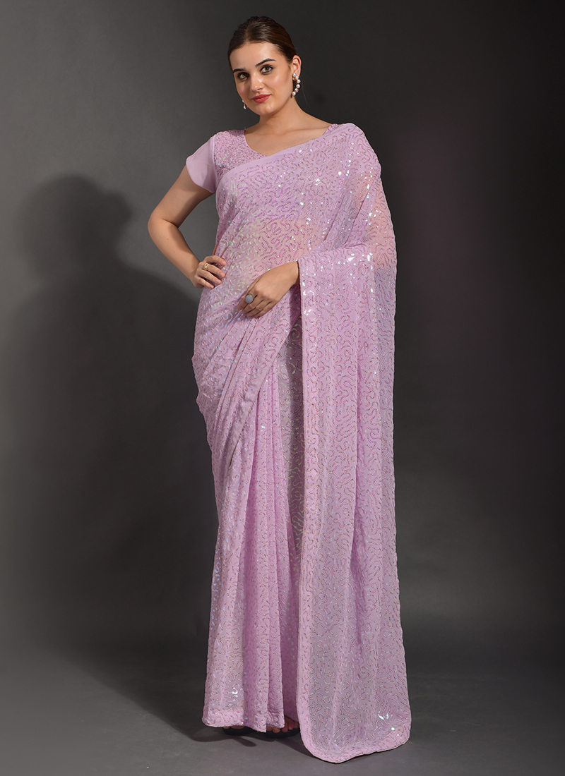 Buy Dashing Light Onion Pink Georgette Party Wear Sequin Work Saree