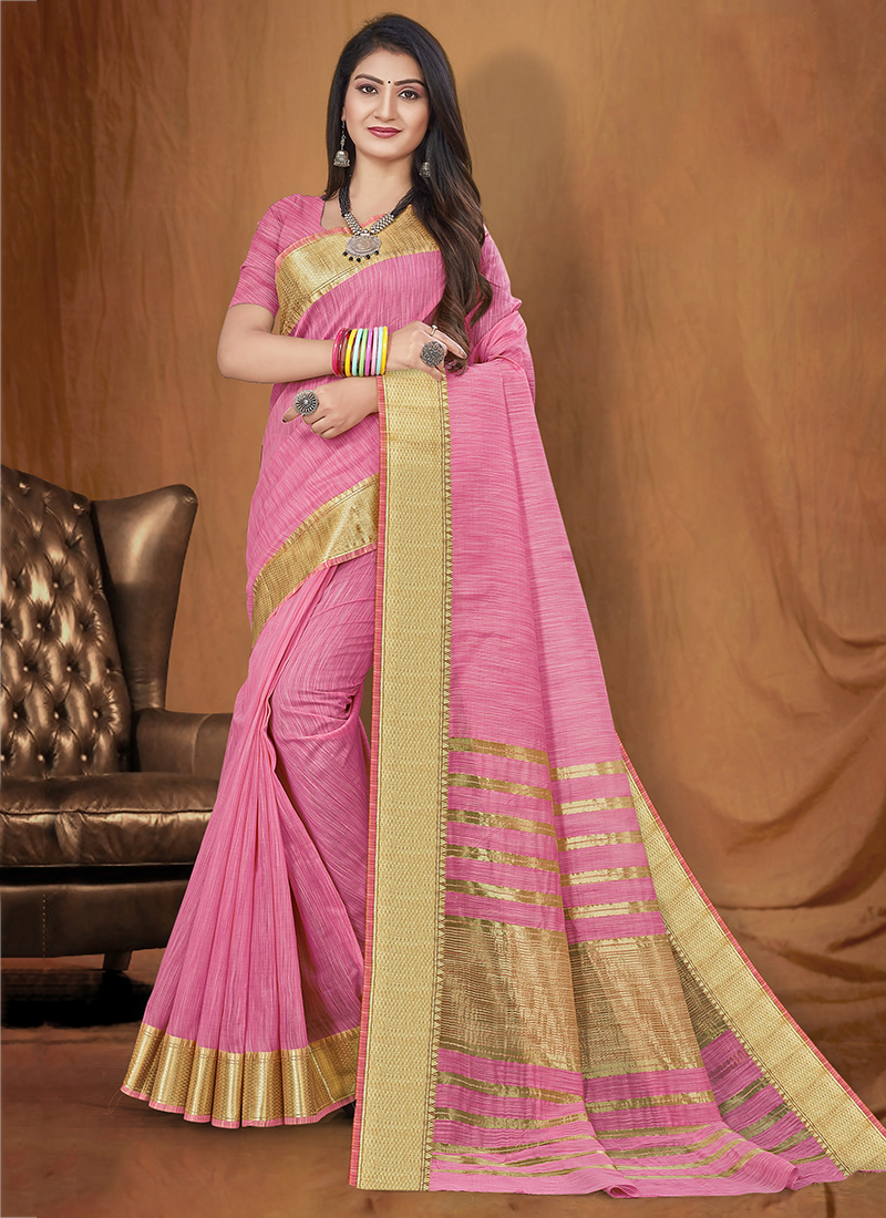 Buy Handloom Cotton Silk Carrot Pink Saree - Blushing Kiss – Resham Suti