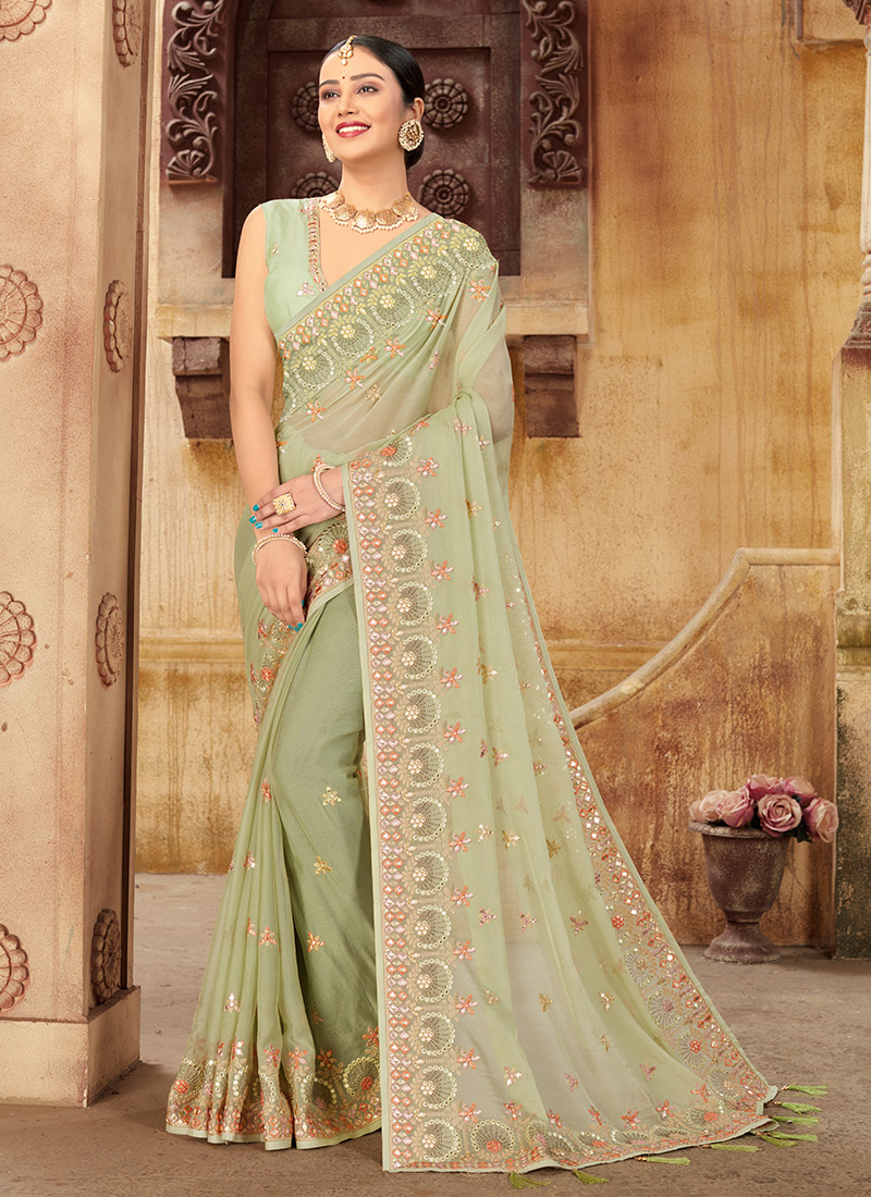 Party Wear Green color Chiffon fabric Saree : 1850446