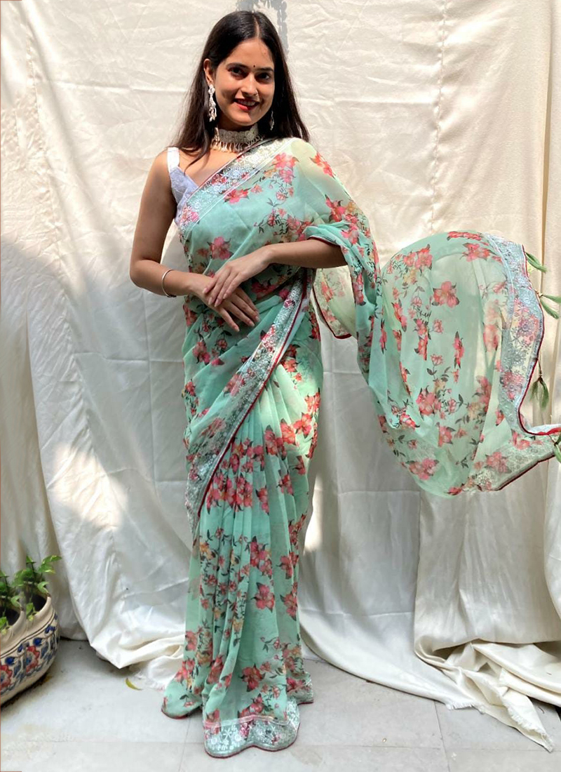 Vishal Prints Sand Brown Designer Chiffon Saree