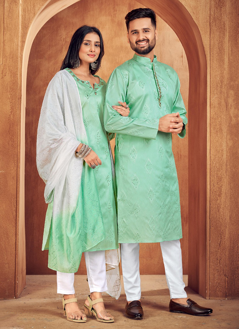 Green And Blue Chanderi Blue & Green Two Laye Red Kurta at Rs 5391 in  Hyderabad