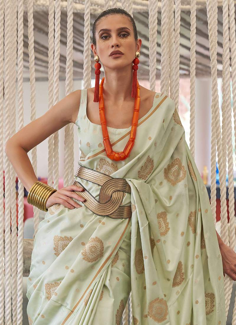 Eid Sale Designer Red & Orange Pure Satin Saree With Shade Print – Lady  India