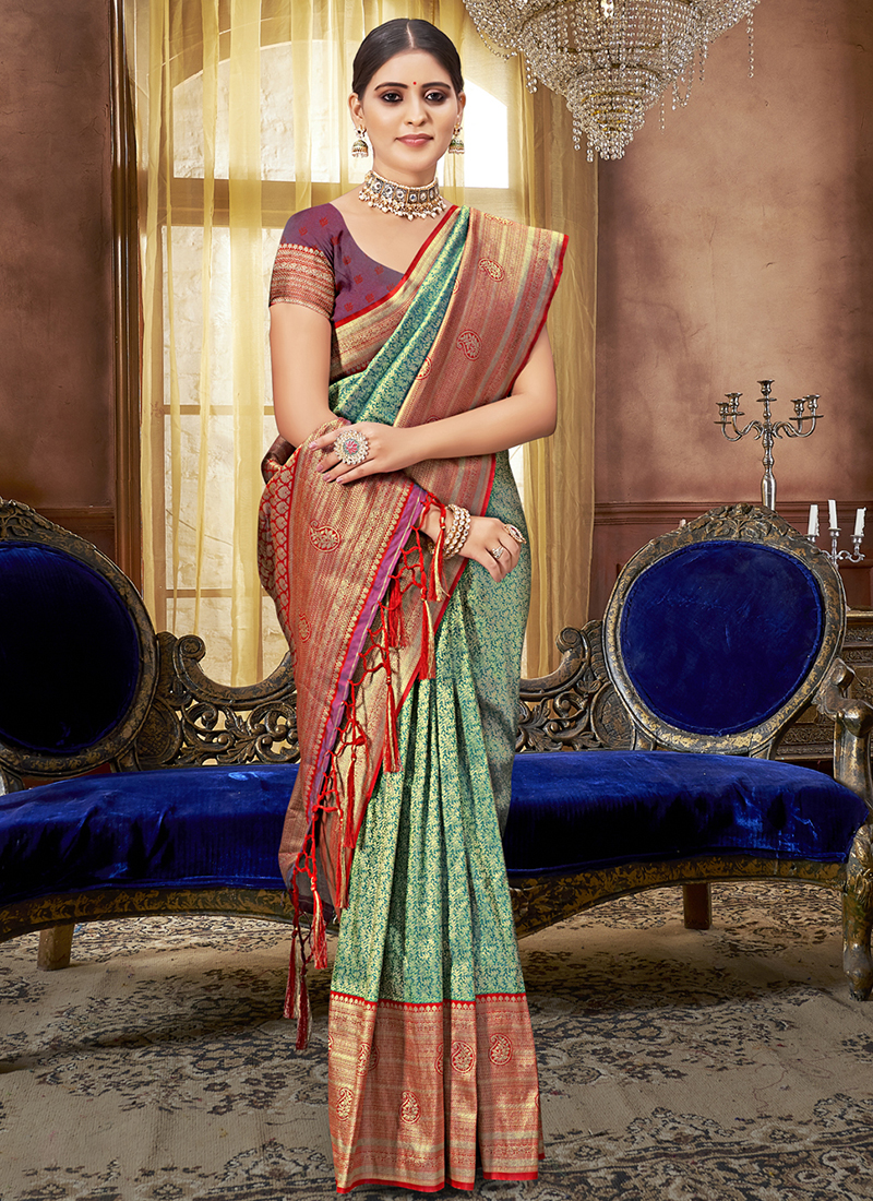 Buy Varkala Silk palace Women's shubh Kanchi Pattu Kanchipuram Silk Saree  With Blouse Piece (grey colour) at Amazon.in