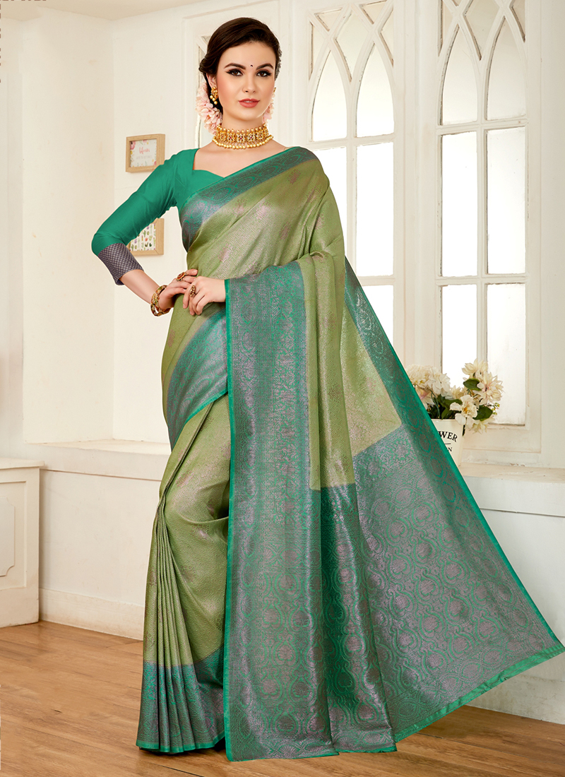 Pista Green Woven Banarasi Silk Saree
