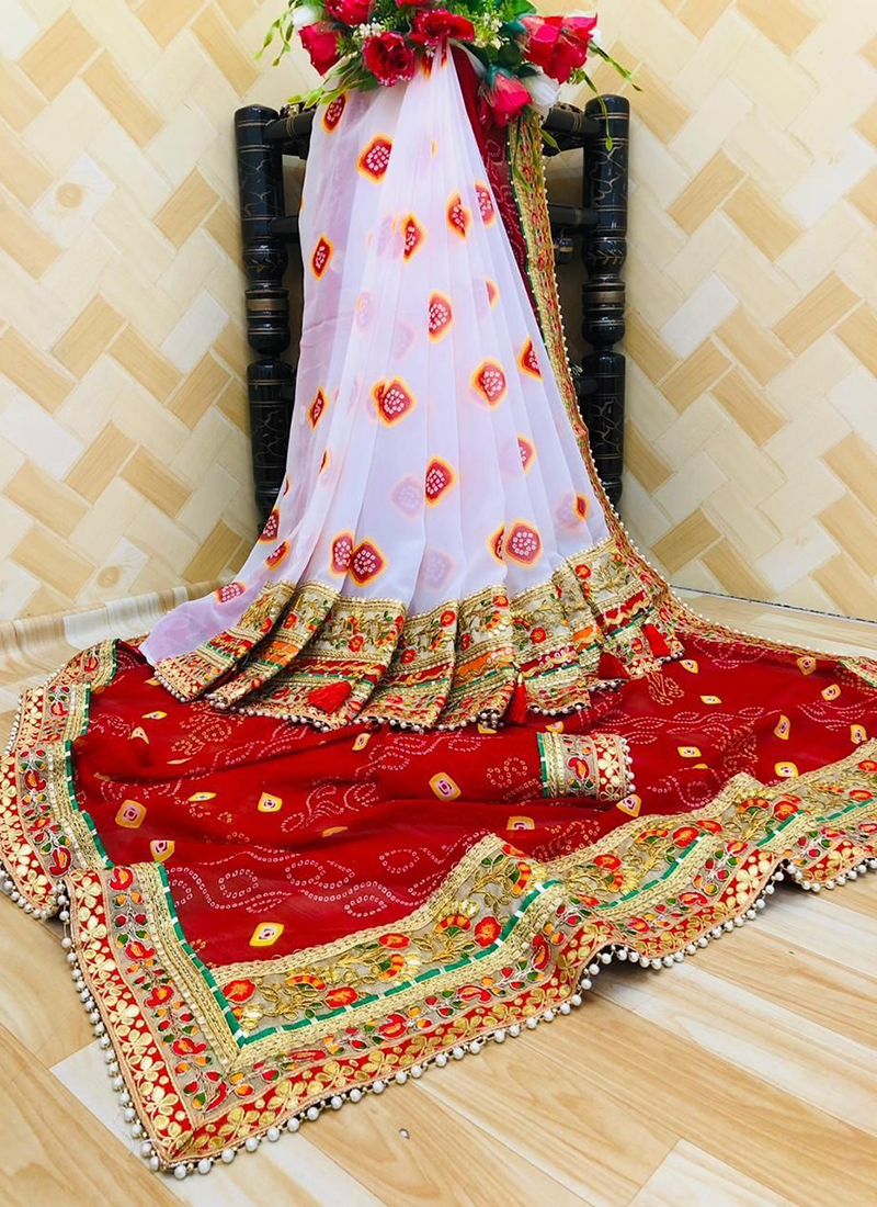 BANDHEJ -- fancy trendy attractive printed chunri saree, BANDHEJ SAREE,  BANDHANI SAREE