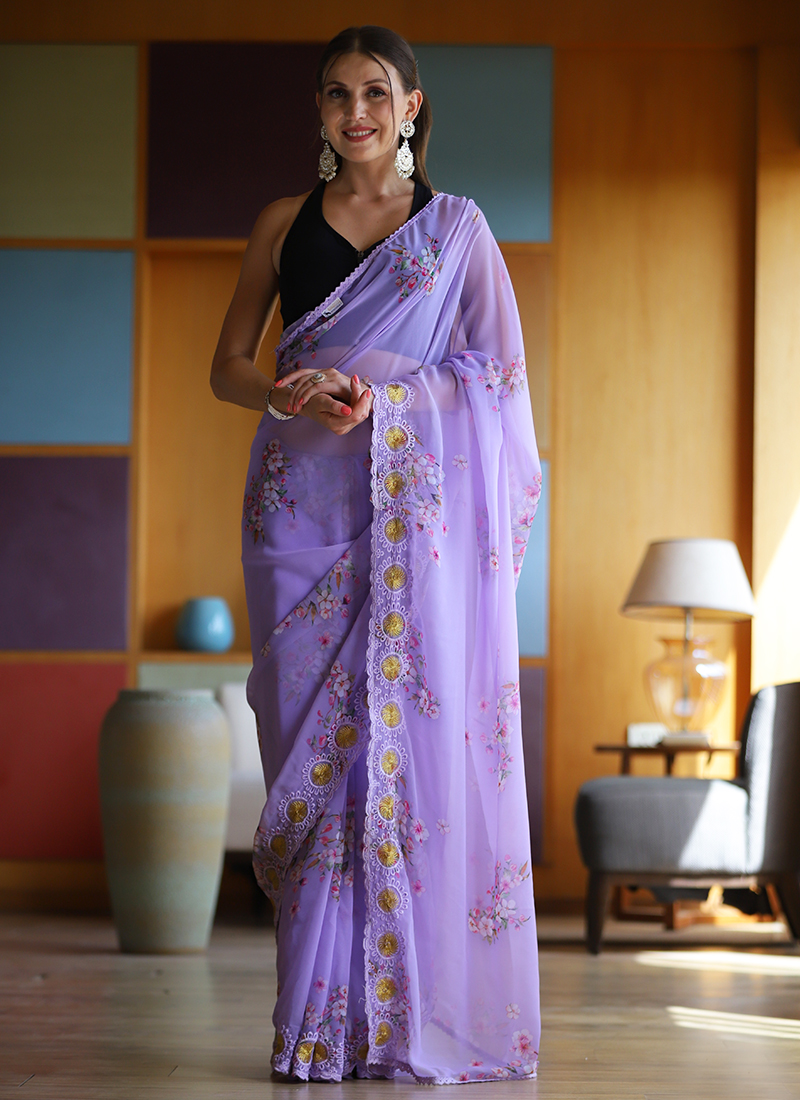 Jiya Impex Plain Ladies Purple Georgette Saree, 6 m at Rs 489 in Surat