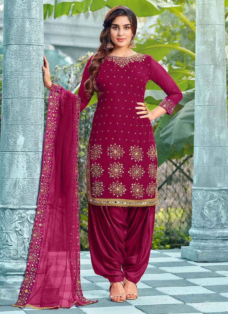 New Marvelous Red Color Patiyala Punjabi Dress Party Wear Salwar Kameez  Suits Ready Made Embroidery With Real Mirror Work Heavy Dress Suit - Etsy
