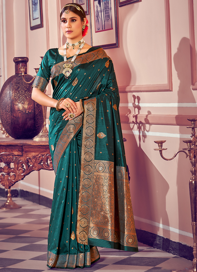 Banarasi Cotton Silk Saree With Round Buta Weaving-Rama Green –  Banarasikargha