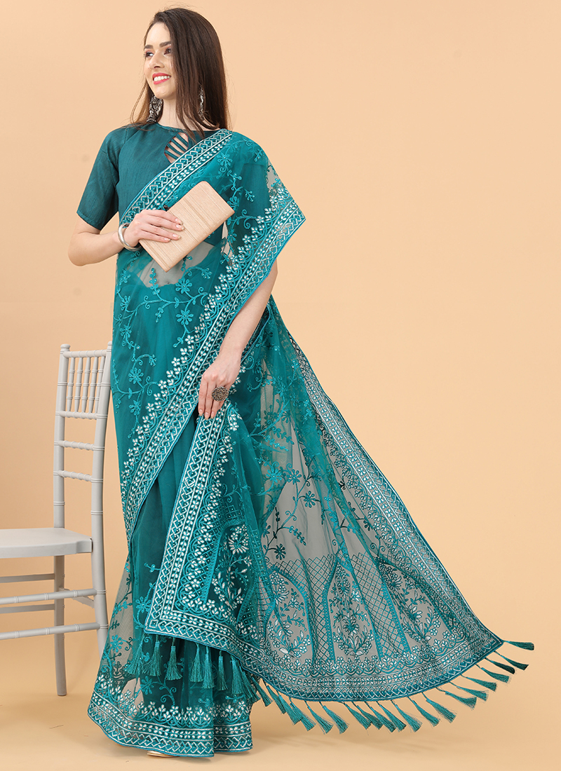 Buy Hand-Embroidered Aari Work Peach Chiffon Saree – Geroo Jaipur