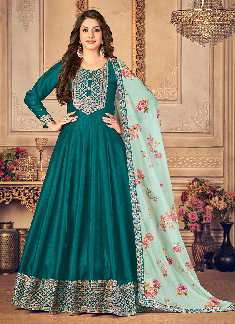 Floor Touch Dresses | Omzara | Gown with jacket, Anarkali gown, Gowns