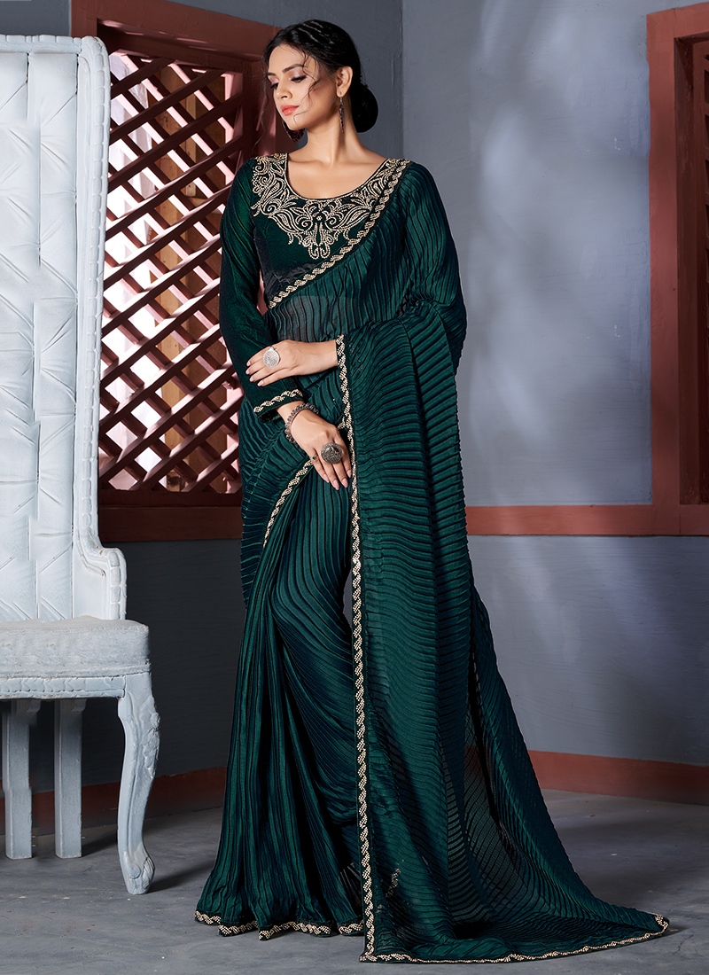 Rama Green Banarasi Saree - Urban Womania