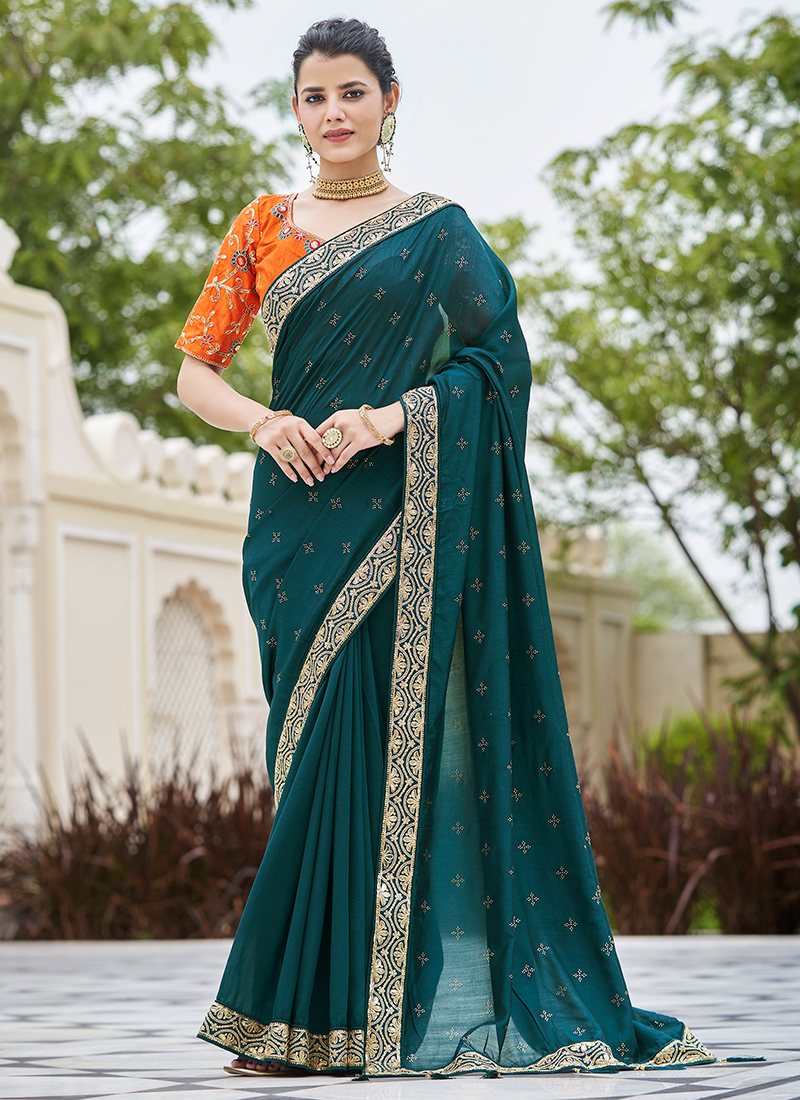 Green Color Vichitra Silk Saree