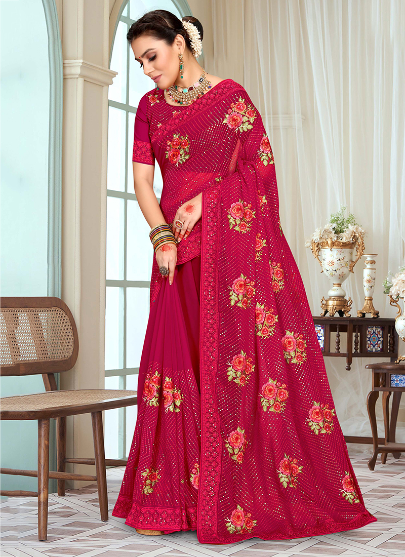 Dark Pink Georgette Casual Wear Saree 104927 | Saree, Indian princess,  Party sarees