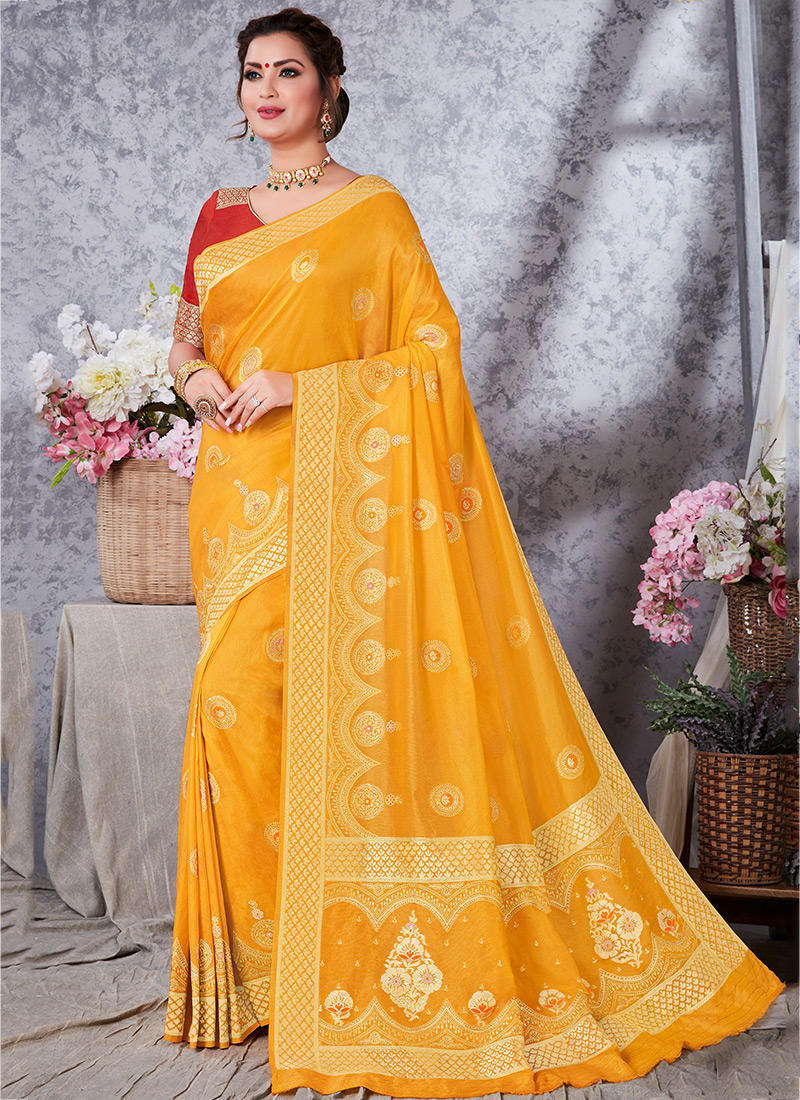 Buy Golden Beige Embroidered Saree For Women Online