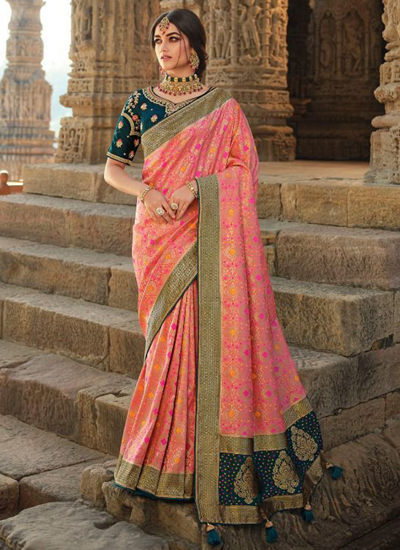 reception wear light pink heavy silk weaving saree 169792