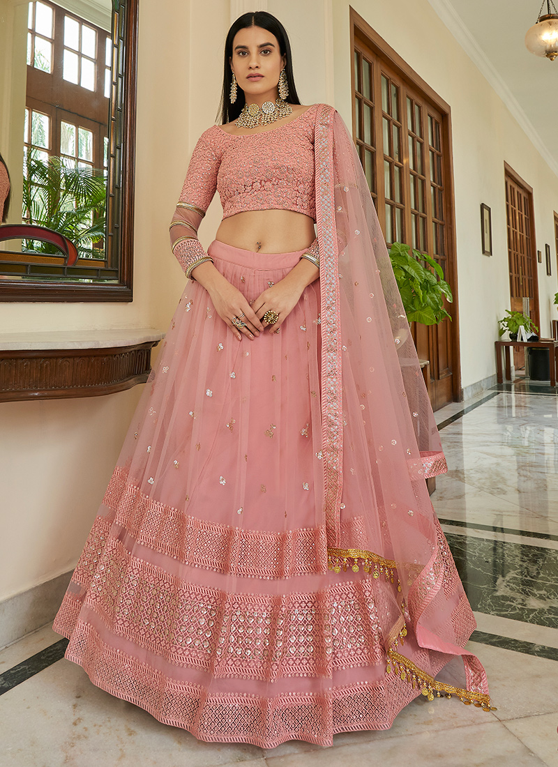 Wedding Wear Pink Lehenga Choli With Fancy Sequins Work