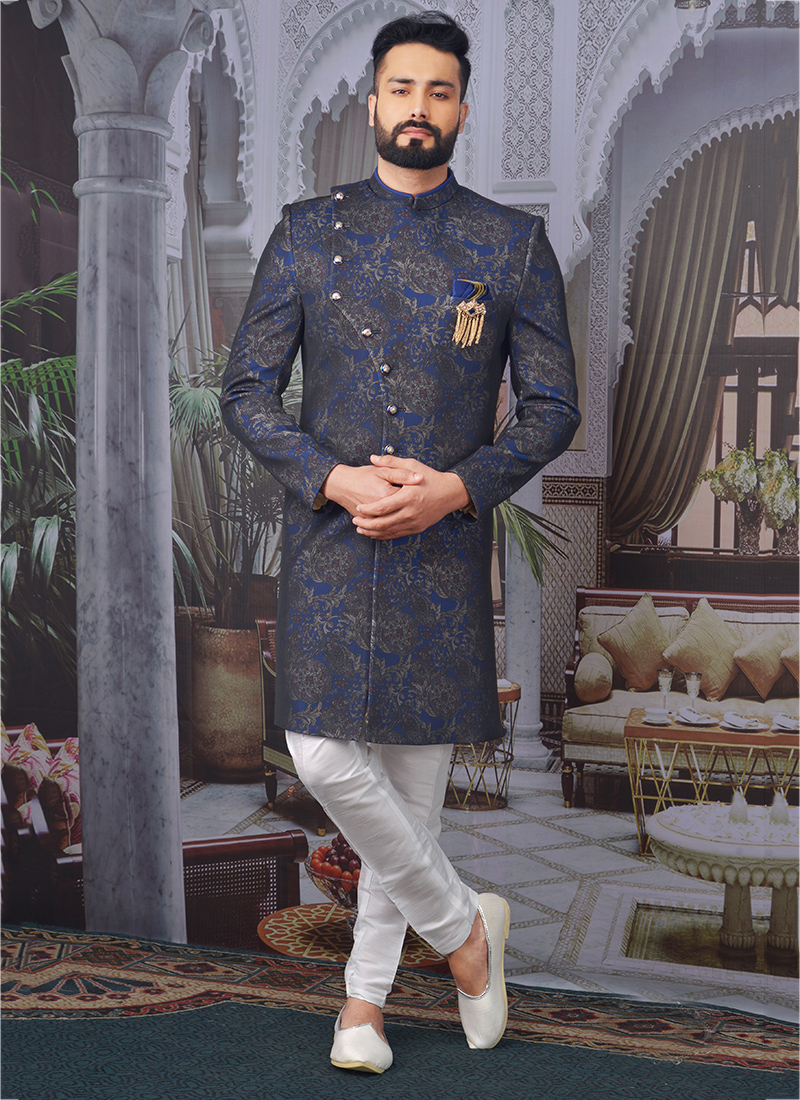 Navy blue indo western on sale sherwani