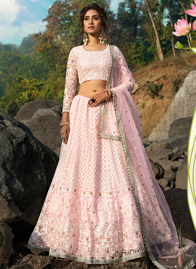 Rani Pink Zari, Sequins and Thread work Lehenga Choli for Girls – Seasons  Chennai