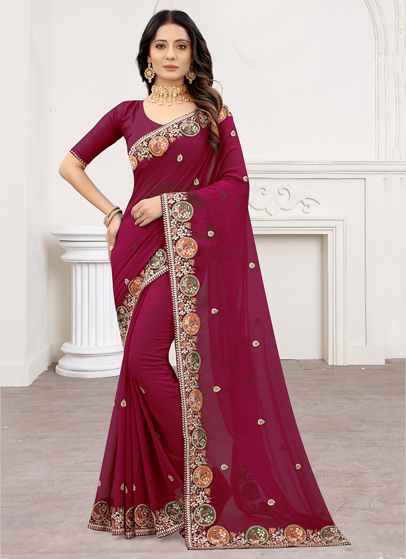 Red(Base) Floral Banarasi Georgette Zari Saree, 5.5m at Rs 8200/piece in  Varanasi