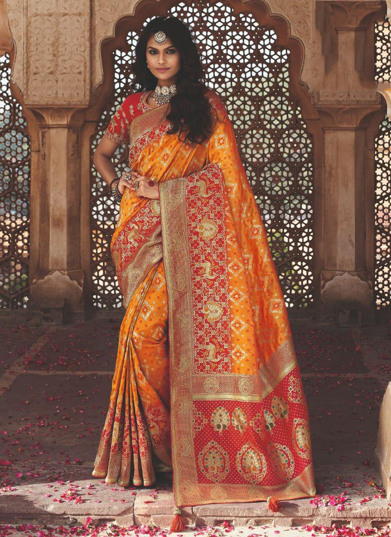 Orange Reception Handloom silk Designer Saree