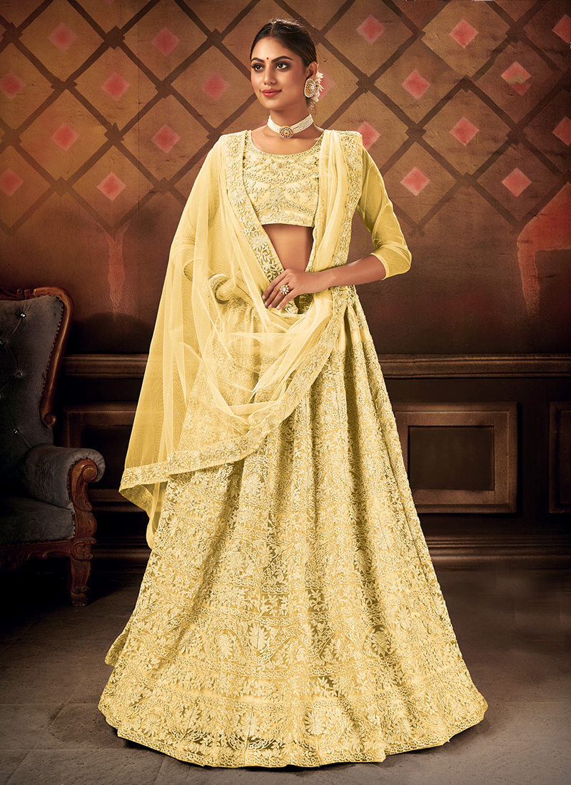 Georgette Musatrd Yellow Wedding Lehenga Choli