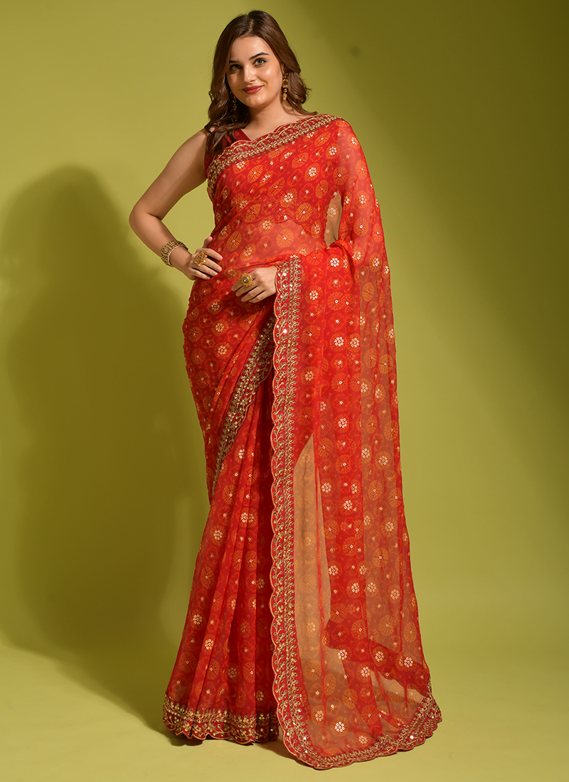 Red & Multi Chiffon Saree | Sakhi Fashions – sakhifashions