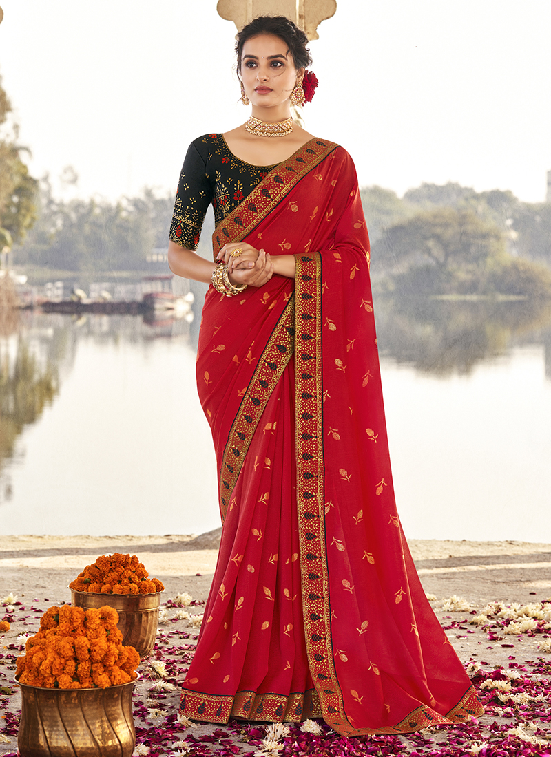 Buy Kavya Gowda looks gorgeous in Samyakk's Dark Red Zardosi Embroidered  Abuthai Silk Saree Online | Samyakk