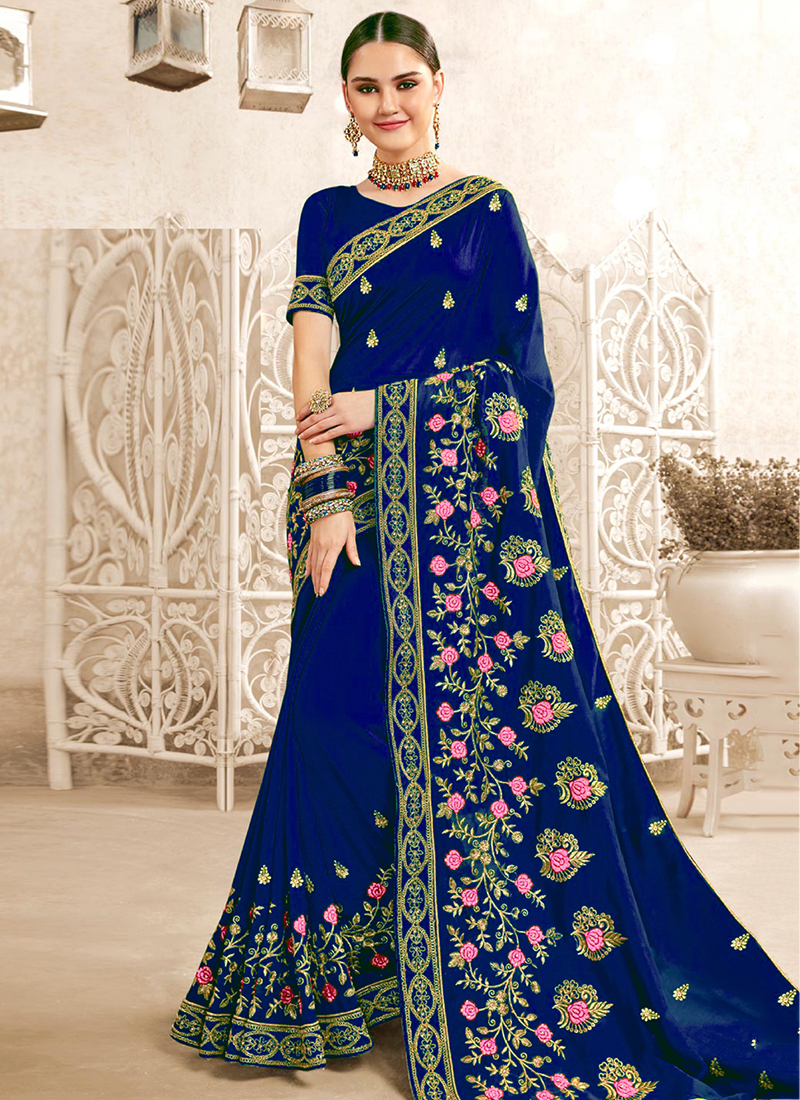 Buy Awesome Royal Blue Designer Georgette Sari | Casual Sarees